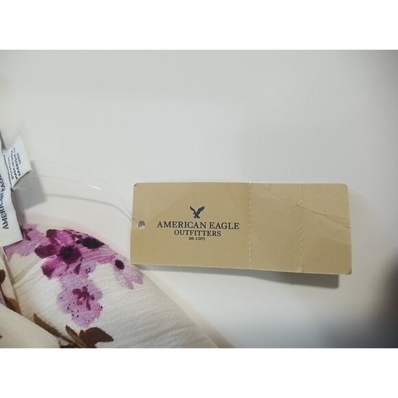 American Eagle Floral Romper M Ivory Purple Sleeveless Boho 1 Piece Playsuit NEW - Picture 6 of 7
